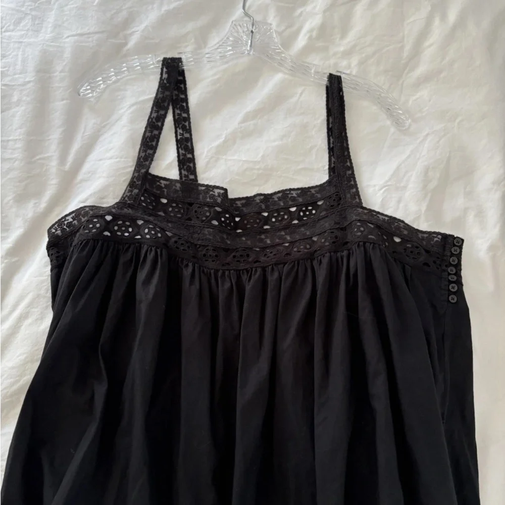 J. Crew black Eyelet trim Tank Cotton Poplin flouncy maxi Athena dress size XL - Picture 4 of 8